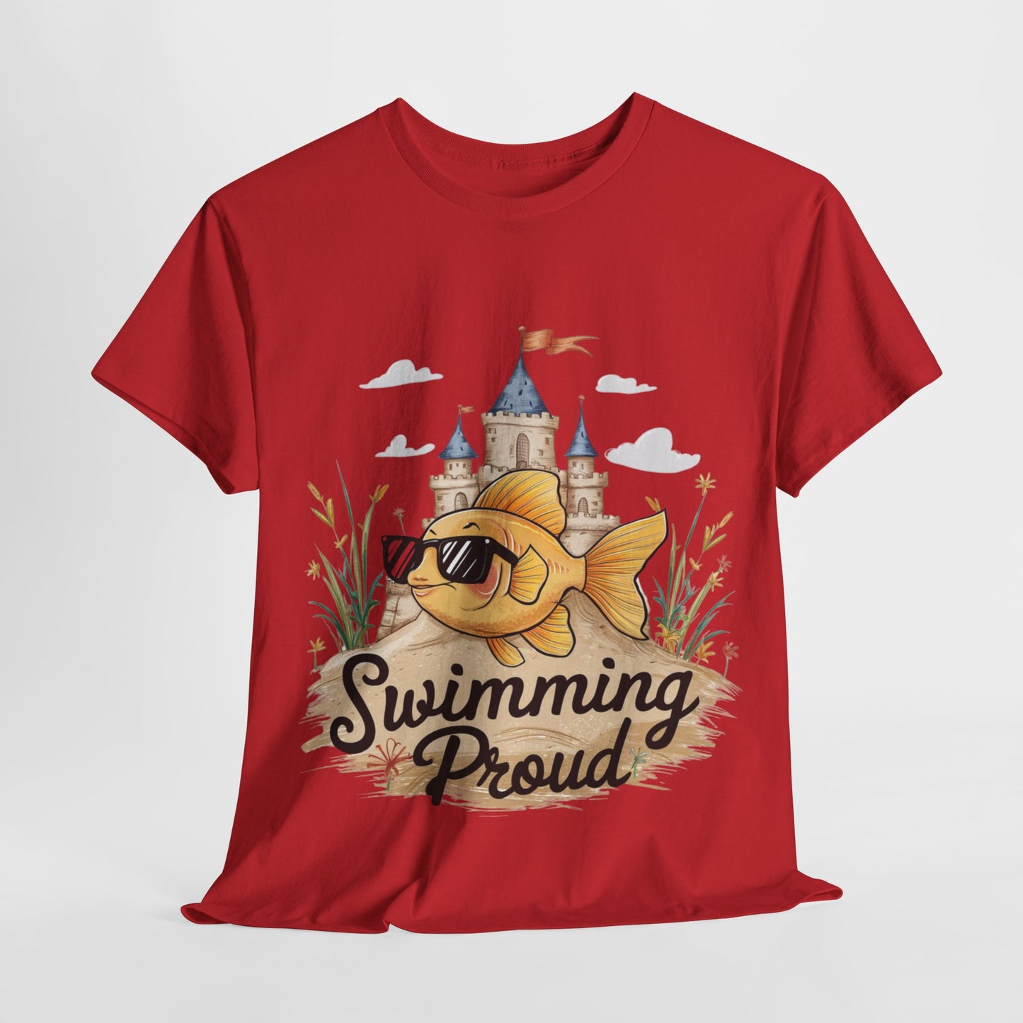 Swimming Proud Fish T-shirt, summer fun, beach Vibes, gold fish style