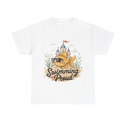 Swimming Proud Fish T-shirt, summer fun, beach Vibes, gold fish style