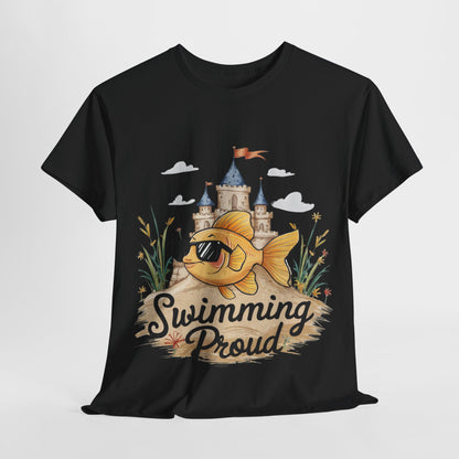 Swimming Proud Fish T-shirt, summer fun, beach Vibes, gold fish style