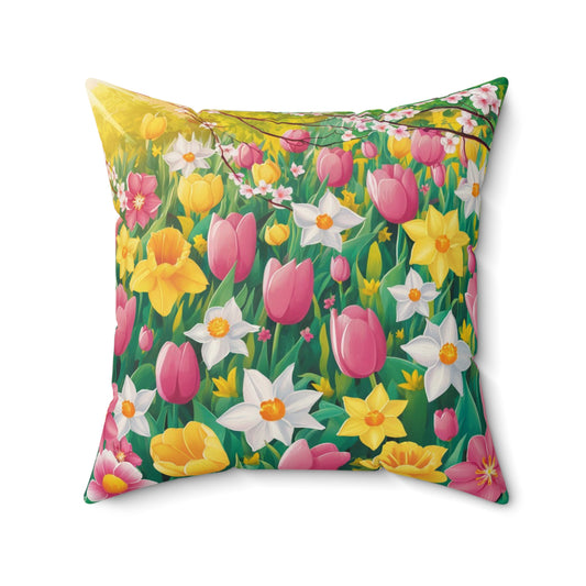 A vibrant and cheerful illustration for a spring pillow