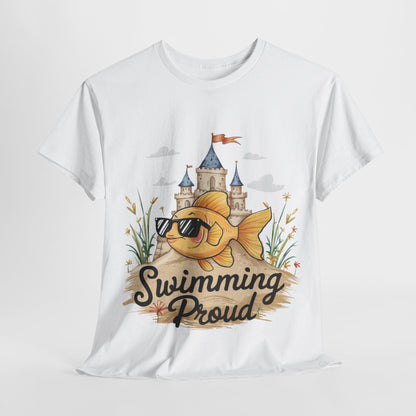 Swimming Proud Fish T-shirt, summer fun, beach Vibes, gold fish style