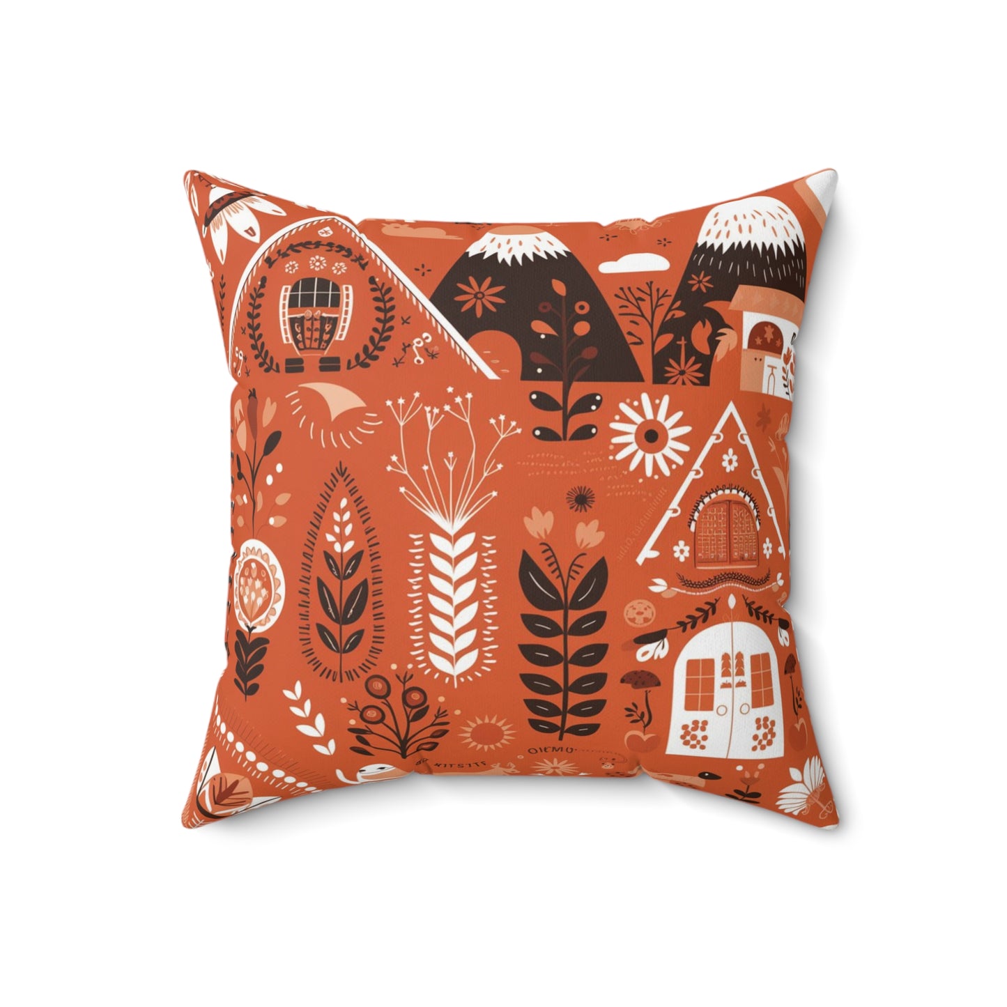 Folk art illustration in terracotta orange Pillow, Nordic-themed Square Pillow