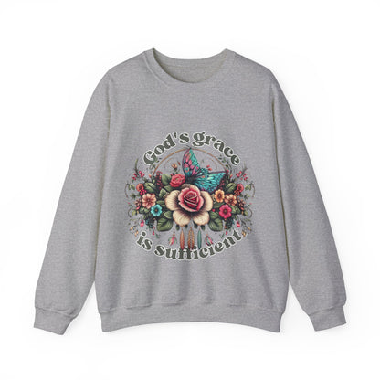 God's grace is sufficient Flower Sweatshirts, Aesthetic Wildflower, Botanical Floral, Minimalist Sweatshirts for Women, Botanical Sweatshirt