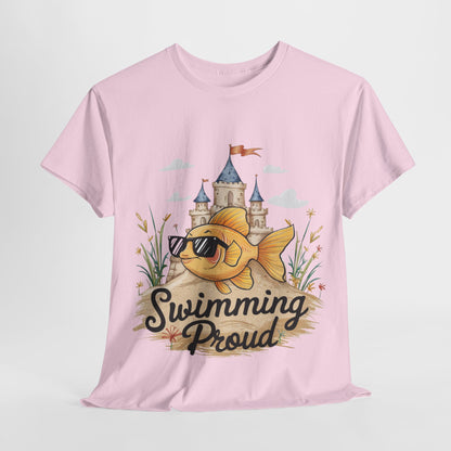 Swimming Proud Fish T-shirt, summer fun, beach Vibes, gold fish style