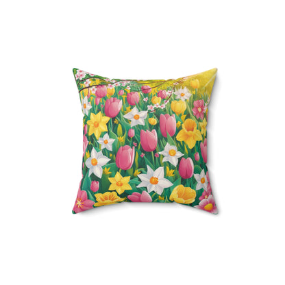 A vibrant and cheerful illustration for a spring pillow