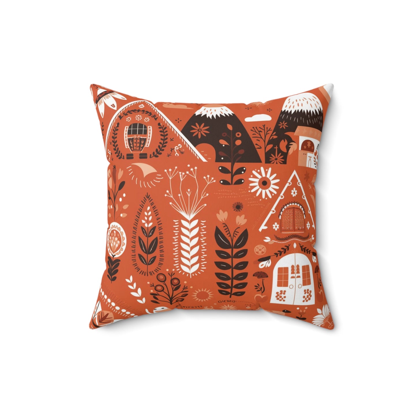 Folk art illustration in terracotta orange Pillow, Nordic-themed Square Pillow