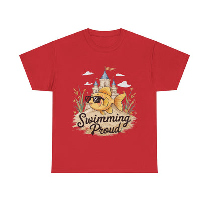 Swimming Proud Fish T-shirt, summer fun, beach Vibes, gold fish style