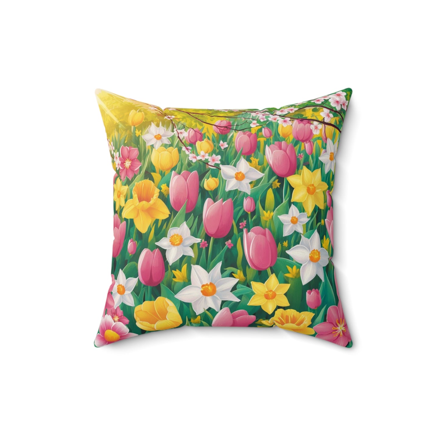 A vibrant and cheerful illustration for a spring pillow