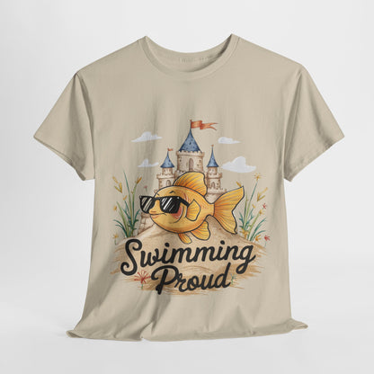 Swimming Proud Fish T-shirt, summer fun, beach Vibes, gold fish style