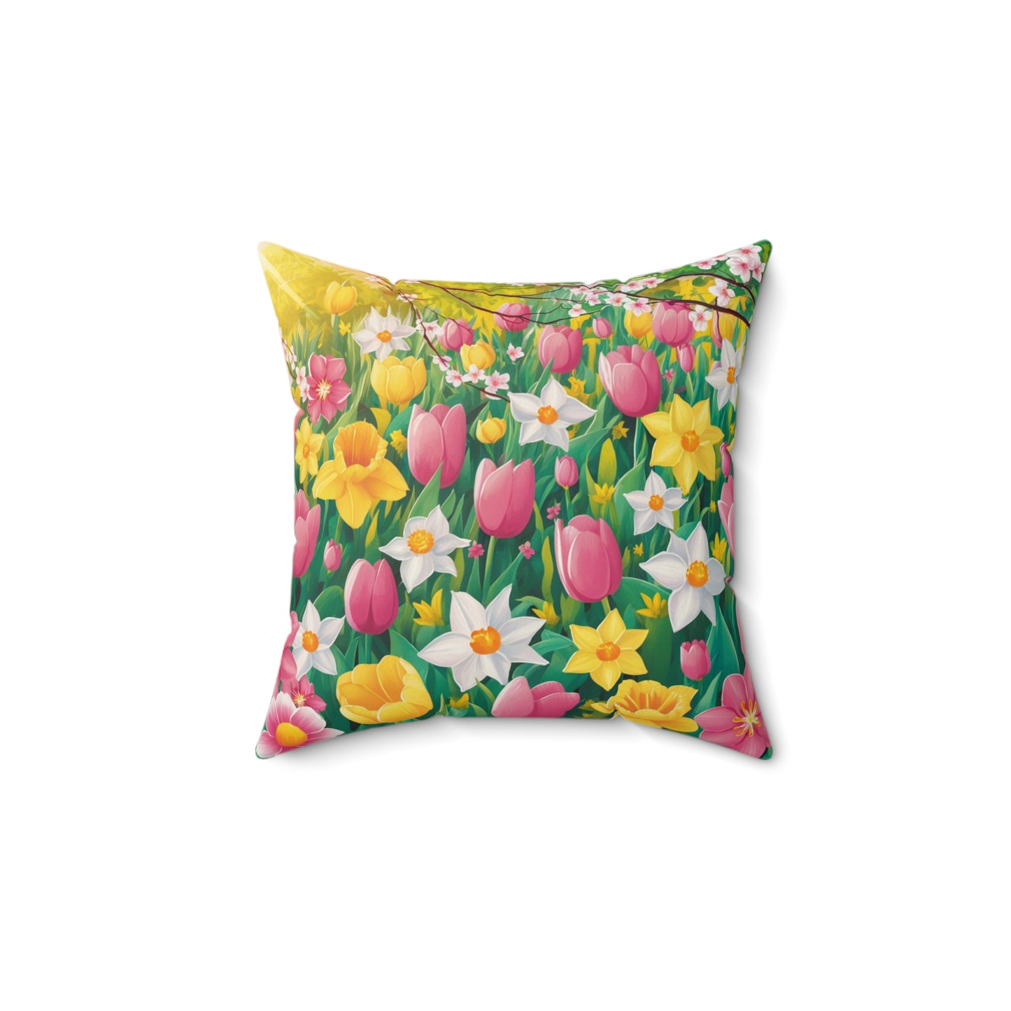 A vibrant and cheerful illustration for a spring pillow