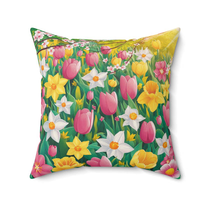 A vibrant and cheerful illustration for a spring pillow