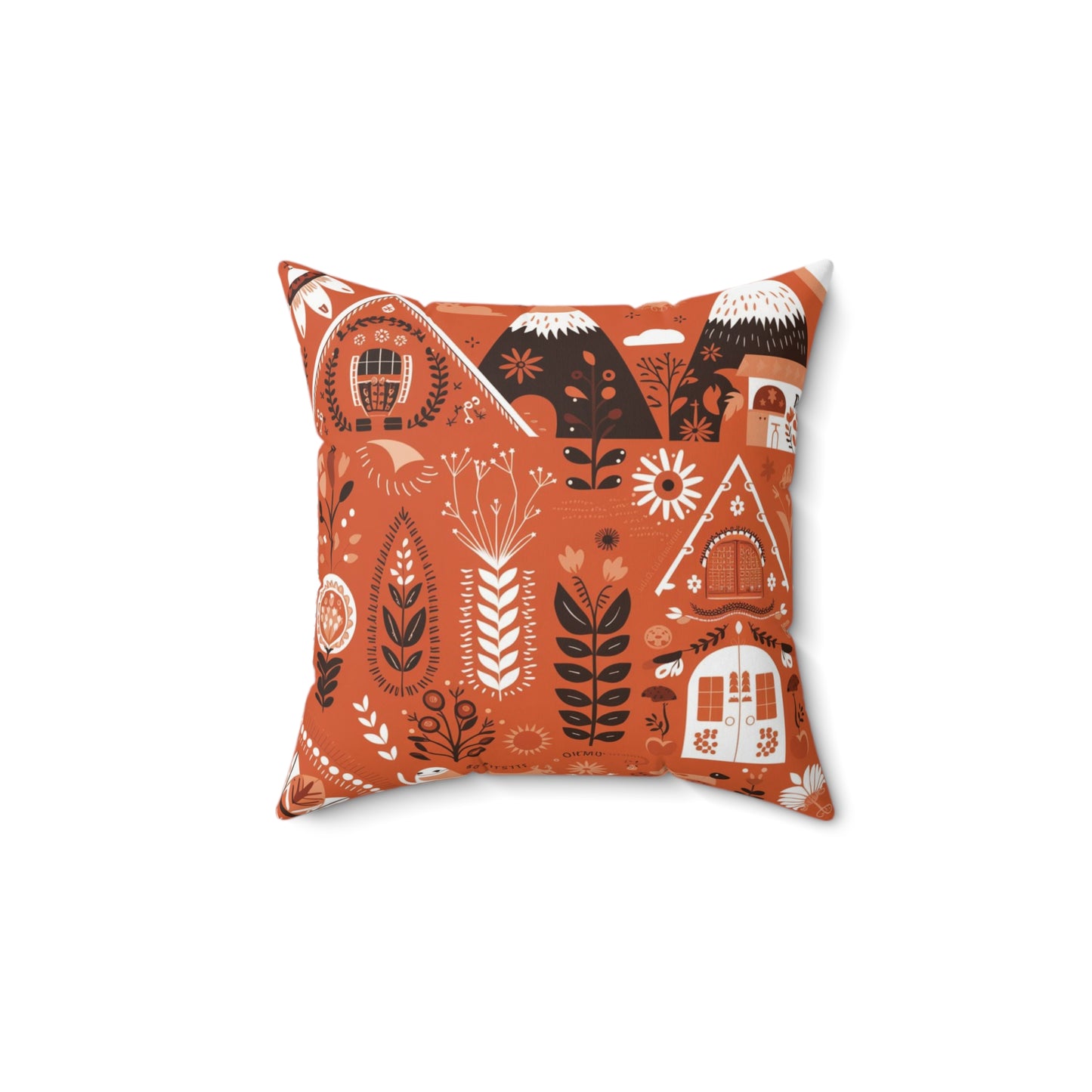 Folk art illustration in terracotta orange Pillow, Nordic-themed Square Pillow