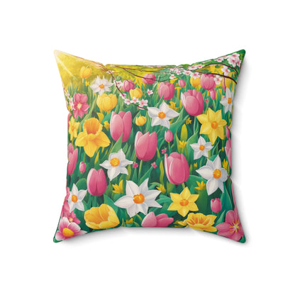 A vibrant and cheerful illustration for a spring pillow