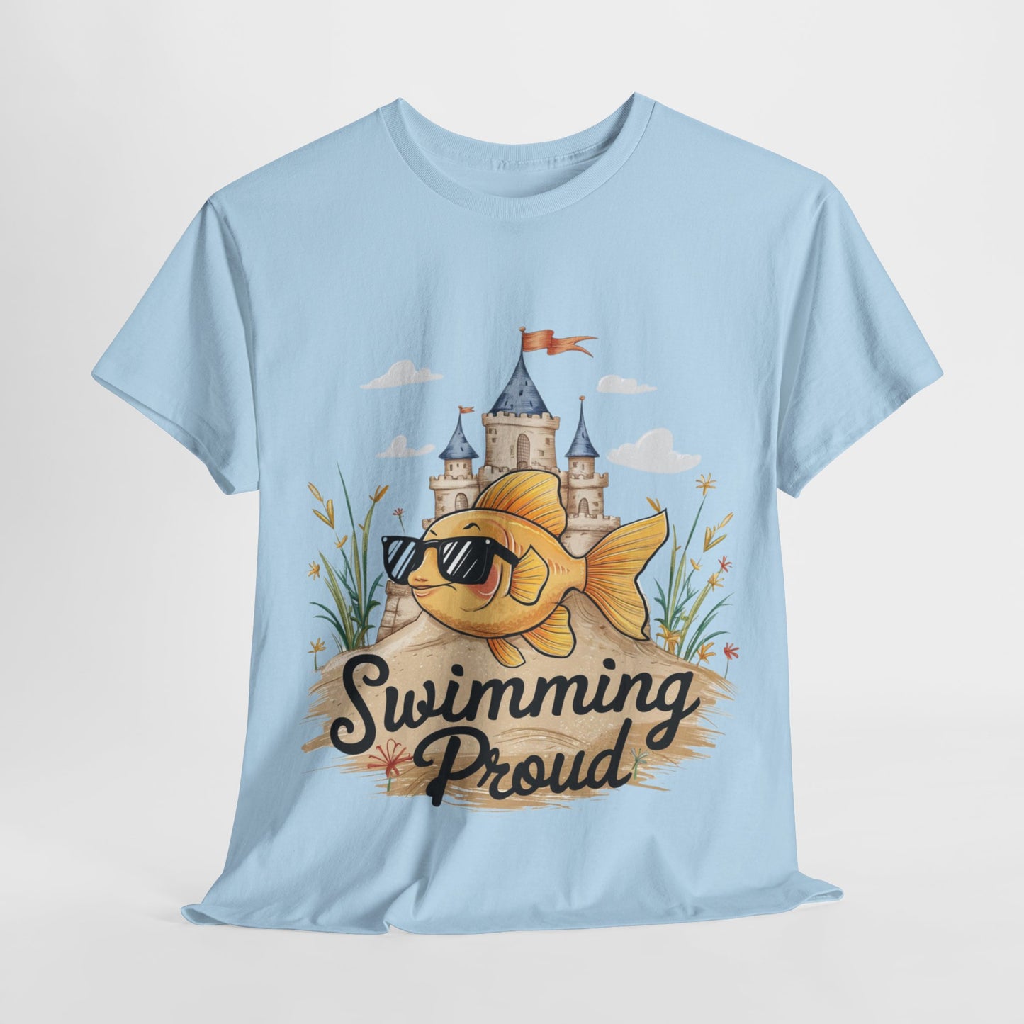 Swimming Proud Fish T-shirt, summer fun, beach Vibes, gold fish style