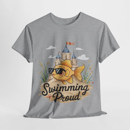 Swimming Proud Fish T-shirt, summer fun, beach Vibes, gold fish style