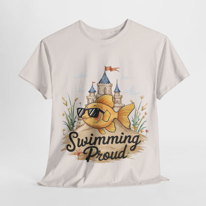 Swimming Proud Fish T-shirt, summer fun, beach Vibes, gold fish style