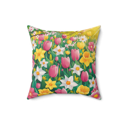 A vibrant and cheerful illustration for a spring pillow