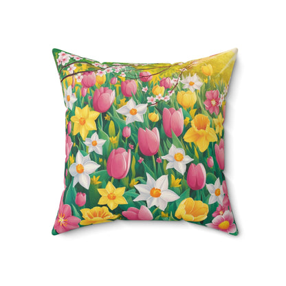 A vibrant and cheerful illustration for a spring pillow