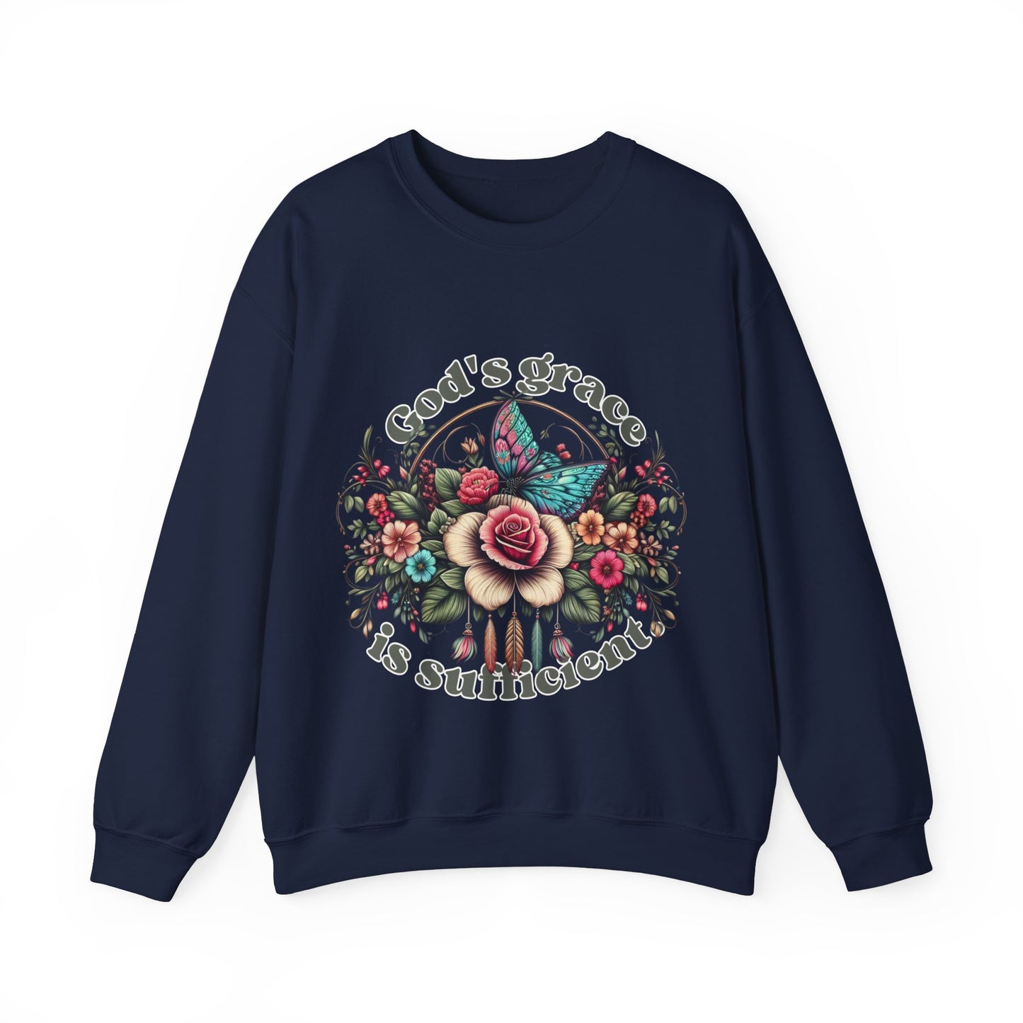 God's grace is sufficient Flower Sweatshirts, Aesthetic Wildflower, Botanical Floral, Minimalist Sweatshirts for Women, Botanical Sweatshirt