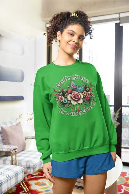 God's grace is sufficient Flower Sweatshirts, Aesthetic Wildflower, Botanical Floral, Minimalist Sweatshirts for Women, Botanical Sweatshirt