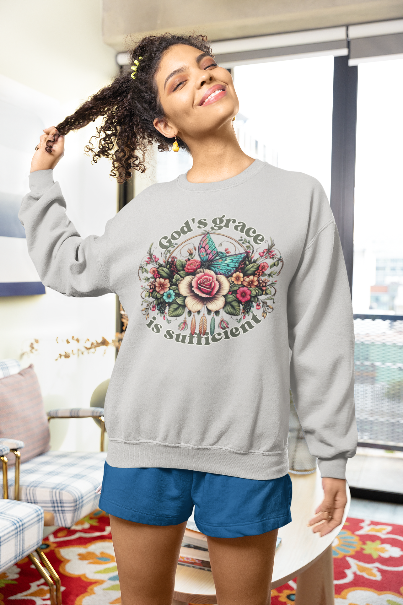 God's grace is sufficient Flower Sweatshirts, Aesthetic Wildflower, Botanical Floral, Minimalist Sweatshirts for Women, Botanical Sweatshirt