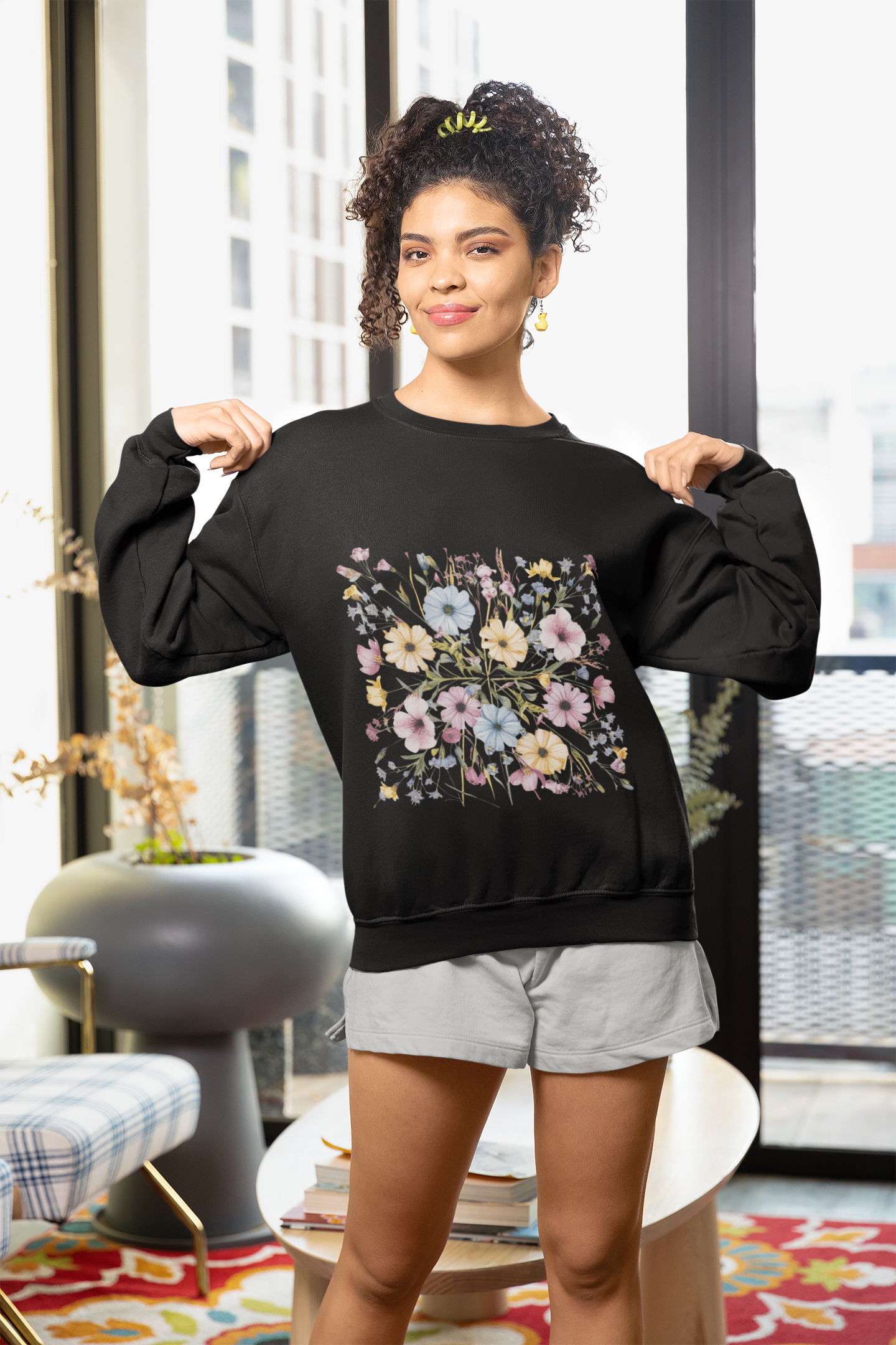 Flower Sweatshirts, Aesthetic Wildflower, Botanical Floral, Minimalist Sweatshirts for Women, Botanical Sweatshirt