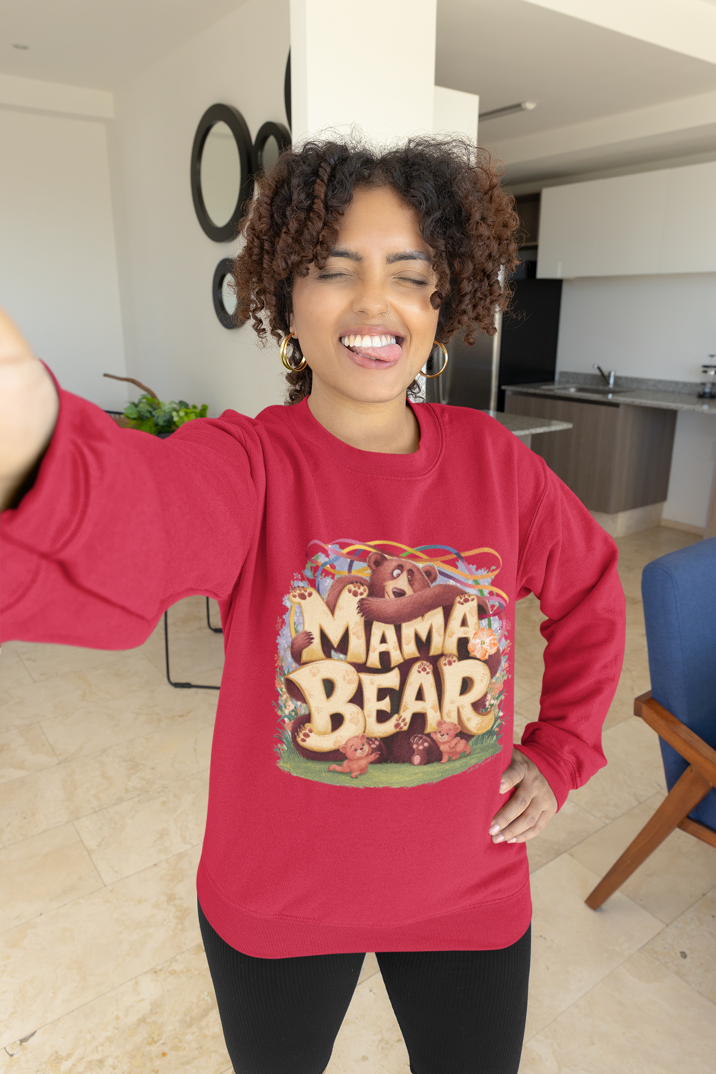 Sweatshirt Mama bear watches 2 children, mother day, new beby.